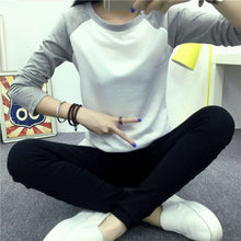 Load image into Gallery viewer, Autumn Women Striped Splicing Baseball T-Shirt  Fashion O Neck Long Sleeve Top Tee Female All Matched Sleeve T Shirt