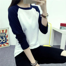 Load image into Gallery viewer, Autumn Women Striped Splicing Baseball T-Shirt  Fashion O Neck Long Sleeve Top Tee Female All Matched Sleeve T Shirt