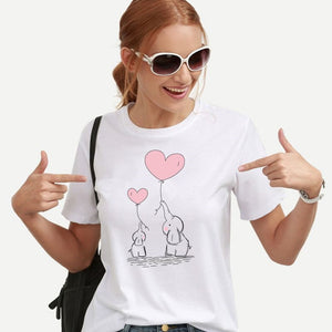 Kawaii cute Elephant balloon Print Women t shirt Summer Funny Short sleeve t-shirt Casual Female Tops