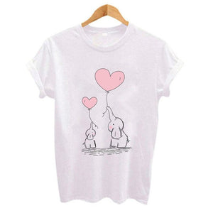 Kawaii cute Elephant balloon Print Women t shirt Summer Funny Short sleeve t-shirt Casual Female Tops