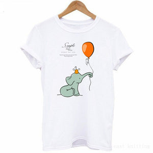 Kawaii cute Elephant balloon Print Women t shirt Summer Funny Short sleeve t-shirt Casual Female Tops