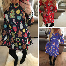 Load image into Gallery viewer, Large Size Women Christmas Dresses Long Sleeve O-neck Cute Printed Short Dress Plus Size Women Clothes Thin Stretch Vestidos 5XL