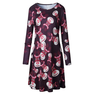 Large Size Women Christmas Dresses Long Sleeve O-neck Cute Printed Short Dress Plus Size Women Clothes Thin Stretch Vestidos 5XL