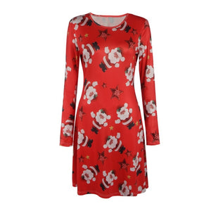 Large Size Women Christmas Dresses Long Sleeve O-neck Cute Printed Short Dress Plus Size Women Clothes Thin Stretch Vestidos 5XL