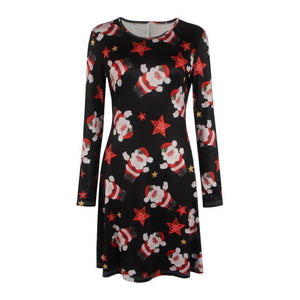 Large Size Women Christmas Dresses Long Sleeve O-neck Cute Printed Short Dress Plus Size Women Clothes Thin Stretch Vestidos 5XL