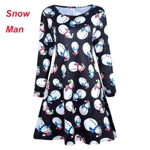 Large Size Women Christmas Dresses Long Sleeve O-neck Cute Printed Short Dress Plus Size Women Clothes Thin Stretch Vestidos 5XL