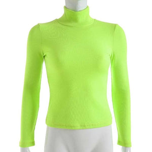 2019 Autumn Winter Neon Color Ribbed T Shirt Women Long Sleeve Turtleneck Tshirt Fashion Slim Pure Color Knitted Tops Tee