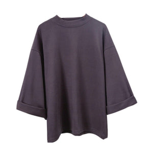 Women 3/4 Sleeves T-shirt Oversize Loose Round Neck Korean WOmen Casual T shirts Autumn Basic Tops  XRQ88