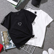 Load image into Gallery viewer, 2019 Summer Couples Lovers T-Shirt for Women Casual White Tops Tshirt Women T Shirt Love Heart Embroidery Print T-Shirt Female