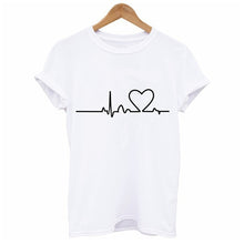 Load image into Gallery viewer, 2019 Summer Couples Lovers T-Shirt for Women Casual White Tops Tshirt Women T Shirt Love Heart Embroidery Print T-Shirt Female