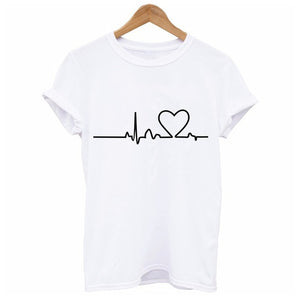 2019 Summer Couples Lovers T-Shirt for Women Casual White Tops Tshirt Women T Shirt Love Heart Embroidery Print T-Shirt Female