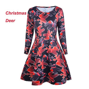 5XL Plus Size Autumn Women Dresses Cartoon Print Christmas Dress Casual Loose Long Sleeve Ropa Mujer Party Dress Robe Noel Femme