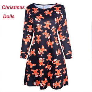 5XL Plus Size Autumn Women Dresses Cartoon Print Christmas Dress Casual Loose Long Sleeve Ropa Mujer Party Dress Robe Noel Femme