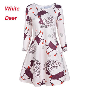 5XL Plus Size Autumn Women Dresses Cartoon Print Christmas Dress Casual Loose Long Sleeve Ropa Mujer Party Dress Robe Noel Femme