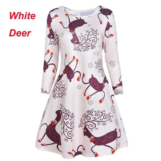 5XL Plus Size Autumn Women Dresses Cartoon Print Christmas Dress Casual Loose Long Sleeve Ropa Mujer Party Dress Robe Noel Femme