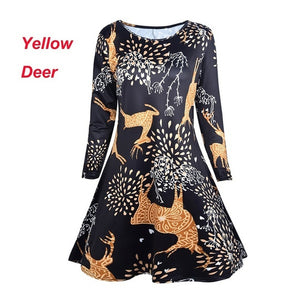 5XL Plus Size Autumn Women Dresses Cartoon Print Christmas Dress Casual Loose Long Sleeve Ropa Mujer Party Dress Robe Noel Femme