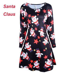 5XL Plus Size Autumn Women Dresses Cartoon Print Christmas Dress Casual Loose Long Sleeve Ropa Mujer Party Dress Robe Noel Femme