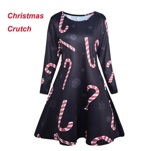 5XL Plus Size Autumn Women Dresses Cartoon Print Christmas Dress Casual Loose Long Sleeve Ropa Mujer Party Dress Robe Noel Femme