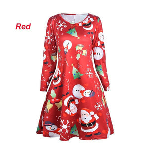 5XL Plus Size Autumn Women Dresses Cartoon Print Christmas Dress Casual Loose Long Sleeve Ropa Mujer Party Dress Robe Noel Femme