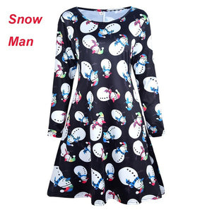 5XL Plus Size Autumn Women Dresses Cartoon Print Christmas Dress Casual Loose Long Sleeve Ropa Mujer Party Dress Robe Noel Femme