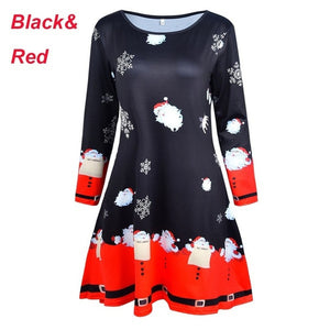 5XL Plus Size Autumn Women Dresses Cartoon Print Christmas Dress Casual Loose Long Sleeve Ropa Mujer Party Dress Robe Noel Femme