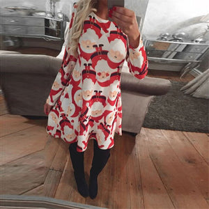 5XL Plus Size Autumn Women Dresses Cartoon Print Christmas Dress Casual Loose Long Sleeve Ropa Mujer Party Dress Robe Noel Femme