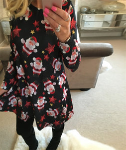 5XL Plus Size Autumn Women Dresses Cartoon Print Christmas Dress Casual Loose Long Sleeve Ropa Mujer Party Dress Robe Noel Femme