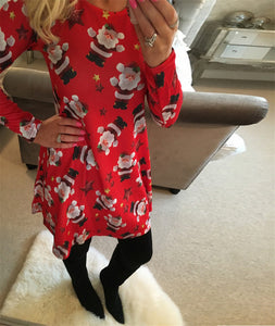 5XL Plus Size Autumn Women Dresses Cartoon Print Christmas Dress Casual Loose Long Sleeve Ropa Mujer Party Dress Robe Noel Femme