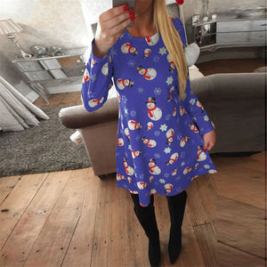 5XL Plus Size Autumn Women Dresses Cartoon Print Christmas Dress Casual Loose Long Sleeve Ropa Mujer Party Dress Robe Noel Femme