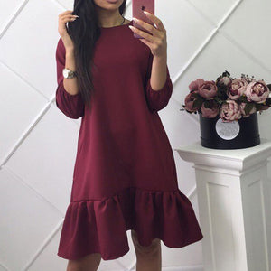 Bigsweety Autumn Dress Women Casual Loose Party Dress Ruffles Sundress Female Fashion Lantern Sleeve Mini Dress Hot Sale