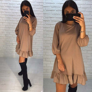 Bigsweety Autumn Dress Women Casual Loose Party Dress Ruffles Sundress Female Fashion Lantern Sleeve Mini Dress Hot Sale