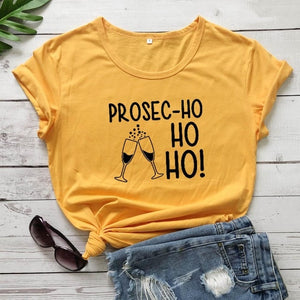 Prosec-Ho Ho Ho t Shirt Holiday Women Funny Christmas Prosecco cute graphic kawaii gift slogan pure cotton grunge tumblr tee top