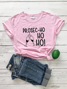 Prosec-Ho Ho Ho t Shirt Holiday Women Funny Christmas Prosecco cute graphic kawaii gift slogan pure cotton grunge tumblr tee top