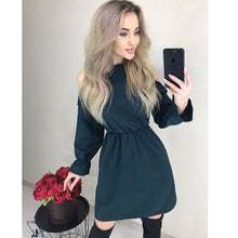 Load image into Gallery viewer, Women Sexy Off Shoulder Ruffle Mini A Line Dress Casual Solid Long Sleeve Dress