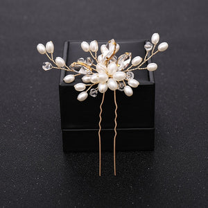 New Rose Gold Flower Crystal Pearl Wedding Hair Pins for Women