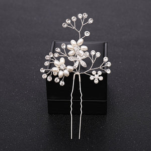 New Rose Gold Flower Crystal Pearl Wedding Hair Pins for Women