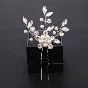 New Rose Gold Flower Crystal Pearl Wedding Hair Pins for Women