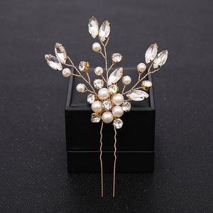 New Rose Gold Flower Crystal Pearl Wedding Hair Pins for Women