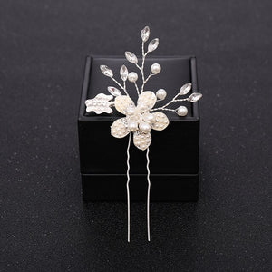 New Rose Gold Flower Crystal Pearl Wedding Hair Pins for Women