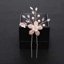 Load image into Gallery viewer, New Rose Gold Flower Crystal Pearl Wedding Hair Pins for Women