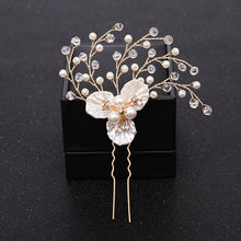 Load image into Gallery viewer, New Rose Gold Flower Crystal Pearl Wedding Hair Pins for Women