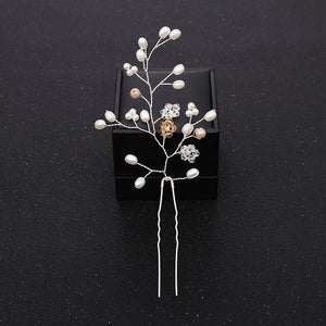 New Rose Gold Flower Crystal Pearl Wedding Hair Pins for Women