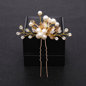 New Rose Gold Flower Crystal Pearl Wedding Hair Pins for Women