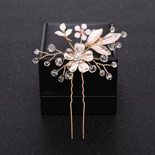 Load image into Gallery viewer, New Rose Gold Flower Crystal Pearl Wedding Hair Pins for Women