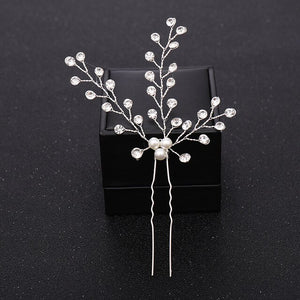 New Rose Gold Flower Crystal Pearl Wedding Hair Pins for Women