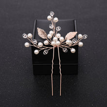 Load image into Gallery viewer, New Rose Gold Flower Crystal Pearl Wedding Hair Pins for Women