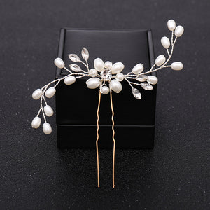 New Rose Gold Flower Crystal Pearl Wedding Hair Pins for Women