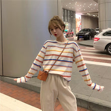 Load image into Gallery viewer, Rainbow T Shirt Women Striped Kawaii Clothes Harajuku Korean Style Streetwear Aesthetic Long Sleeve Fall Roupas Feminina O Neck