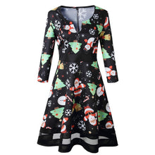 Load image into Gallery viewer, Autumn Winter Women Christmas Deer Santa Claus Printed Half Sleeve V Neck Dress Fashion New Knee Length High Waist Dress Vestido