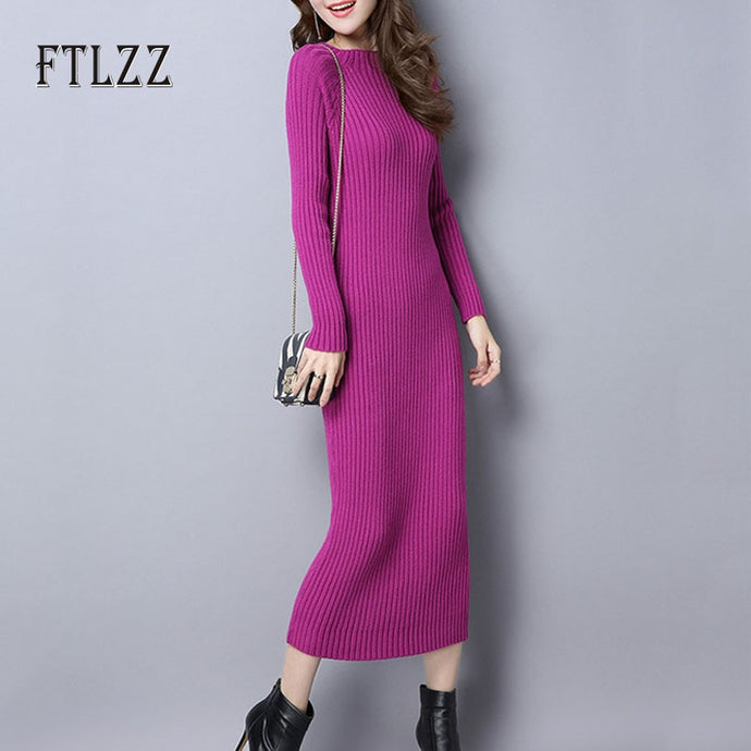 Spring Autumn Long Robe Women Knitted Bandage Dress New 2019 Fashion Ladies O-neck Long Sleeved Basic Sweater Dresses Vestidos